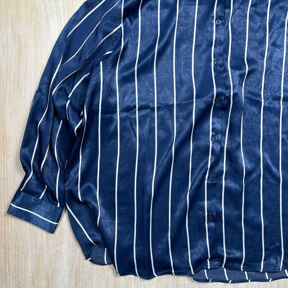 NWT Maurices Stripe Navy White Satin Button Down Satin Blouse Top Plus Size 4X - Picture 5 of 15